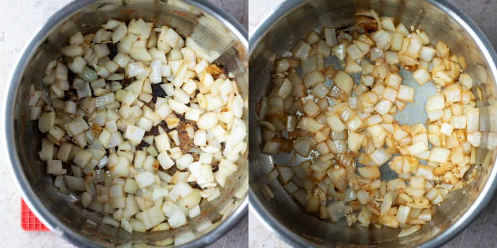 Cooked onions in a silver instant pot