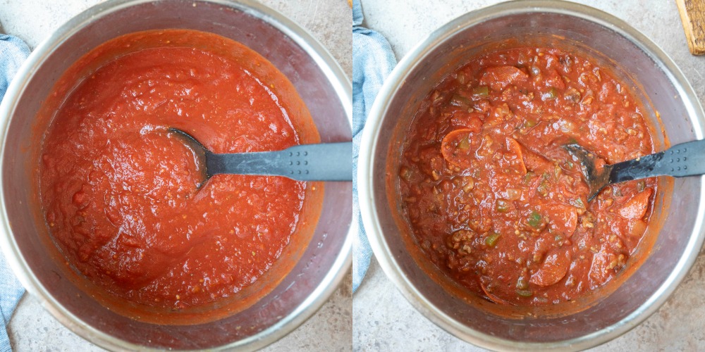 Pizza pasta sauce in an instant pot inner pot