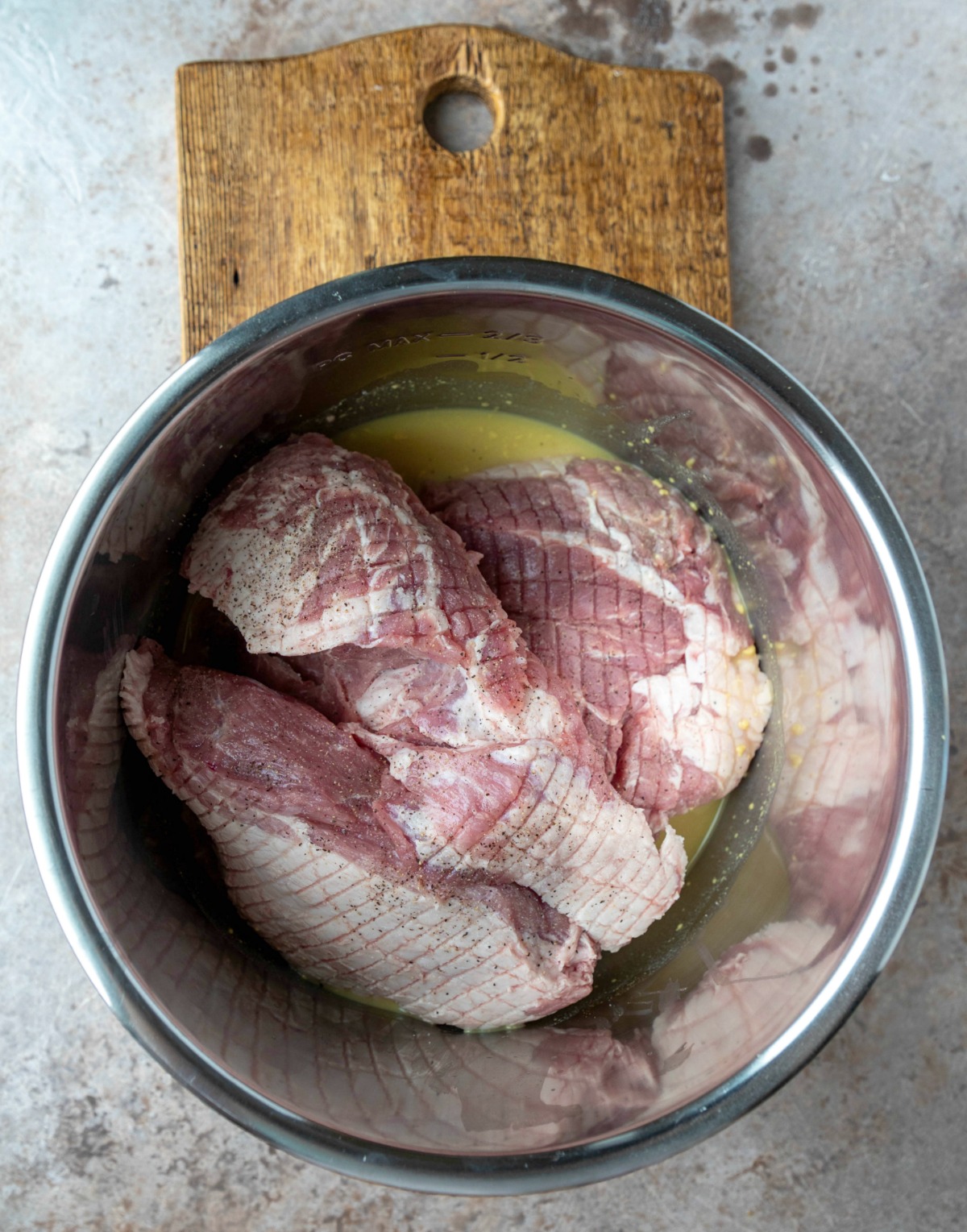 Pork roast in an instant pot inner pot