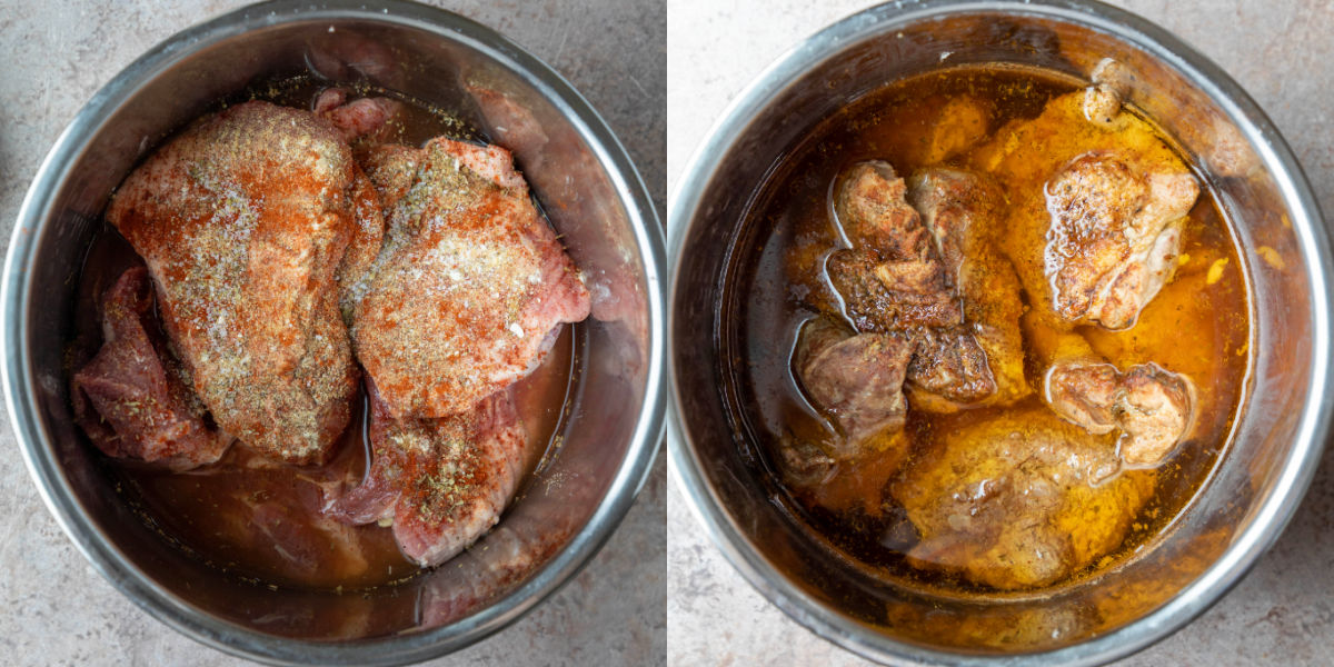 uncooked pork in an instant pot inner pot