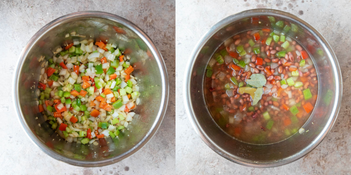 Diced vegetables in an instant pot inner pot