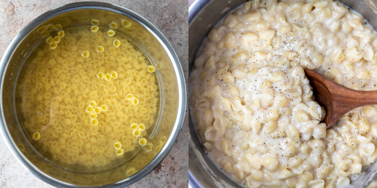 pasta in water in an instant pot inner pot